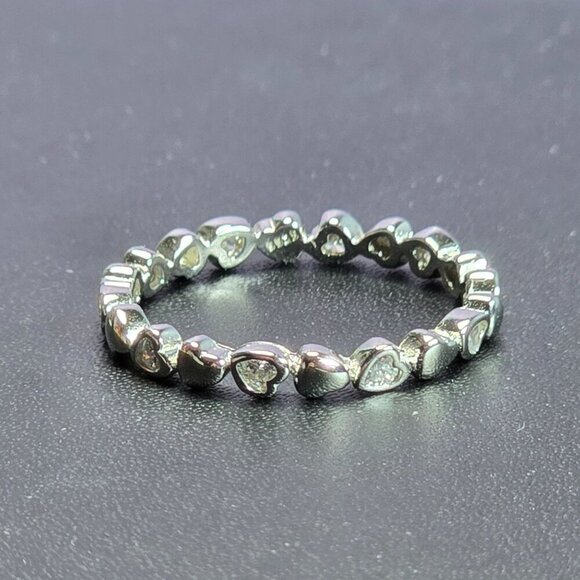 Sterling Silver Heart Eternity Band Ring With Cubic Zirconia Stones Size 7 (NWOT - Picture 3 of 6
